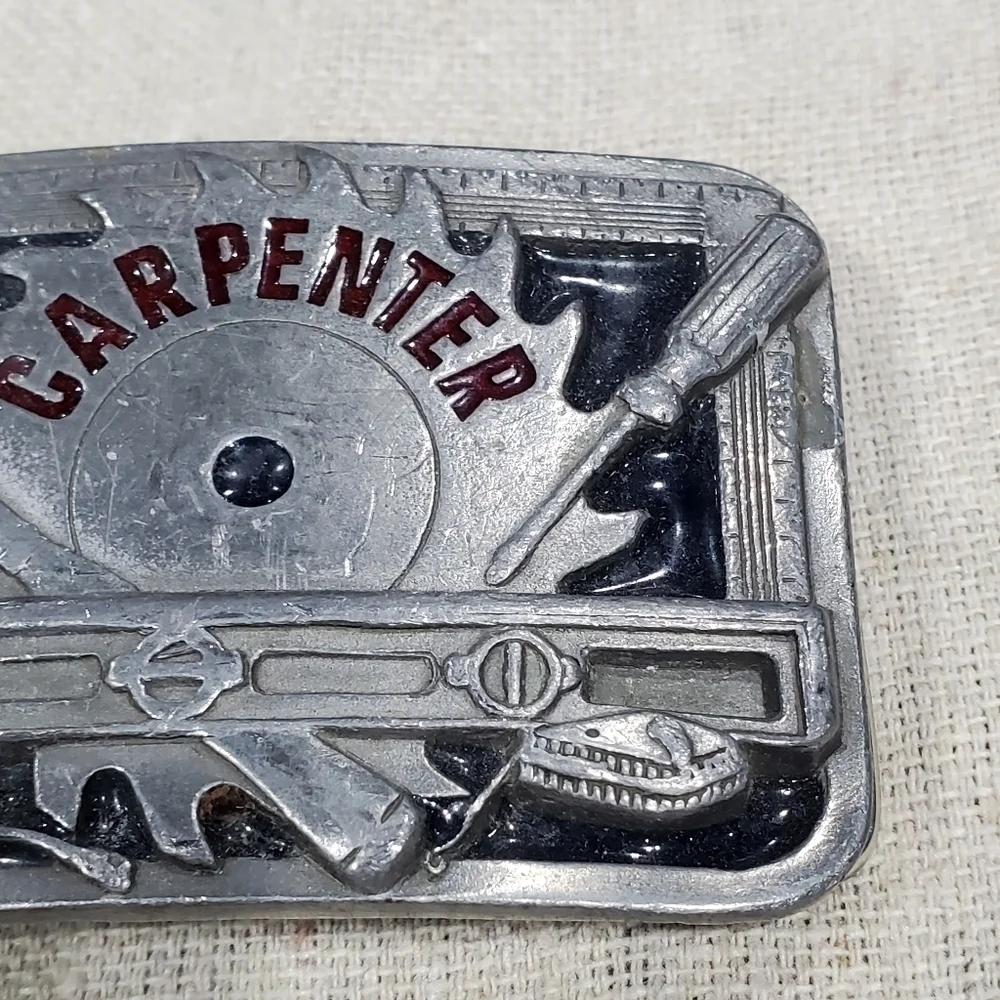 VINTAGE CARPENTER BELT BUCKLE SILVER METAL C&J INC 1994